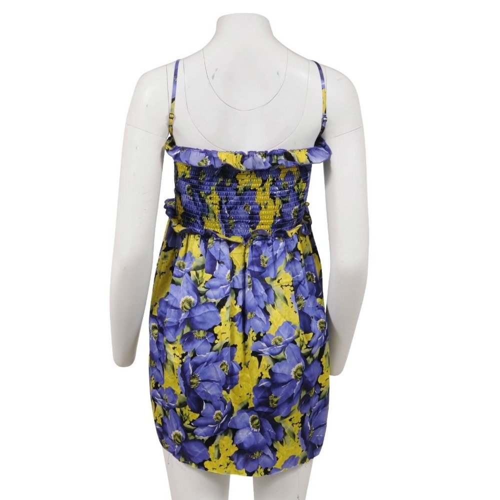 Balenciaga Women Mini Dress US 8 FR 38 Purple Yellow Floral Print Pleated Ruffle - Picture 2 of 11